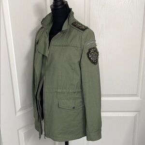 MCGINN military style green canvas jacket embellished size EU 36 S